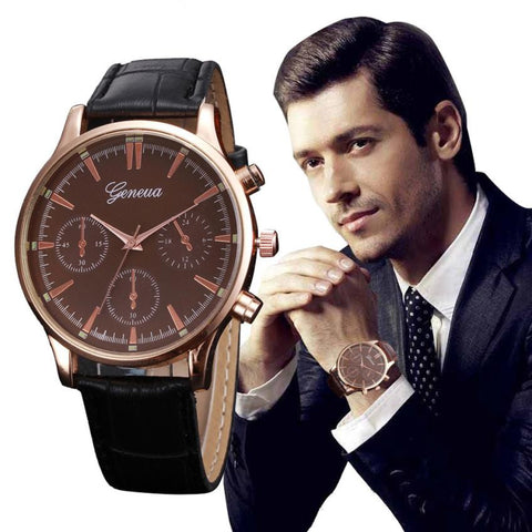 Men's Leather Quartz Watch