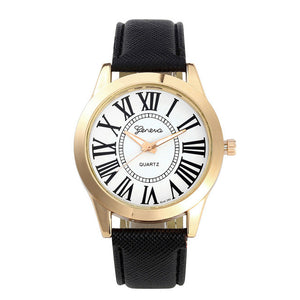 Mens Roman Numeral Black Leather Watch