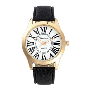 Mens Roman Numeral Black Leather Watch