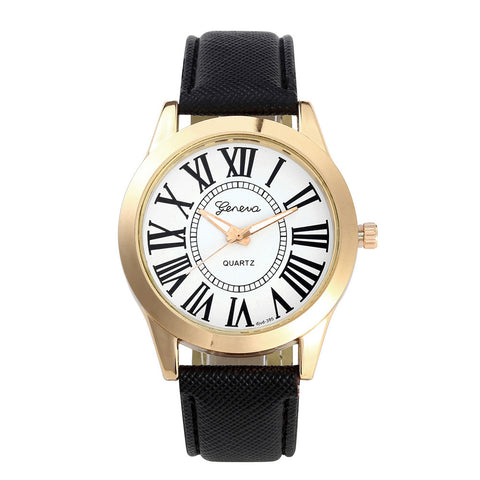 Mens Roman Numeral Black Leather Watch