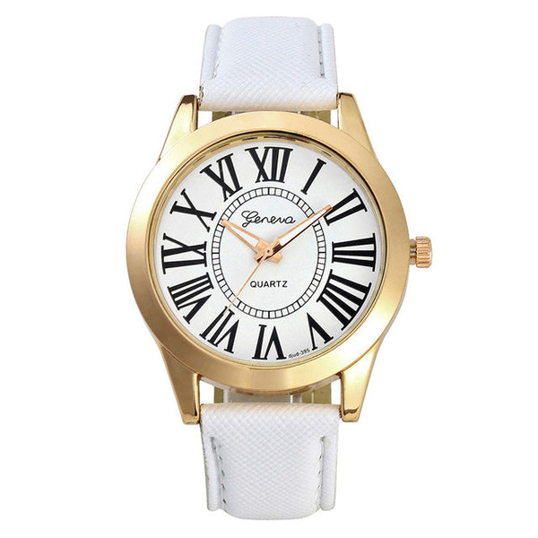 Mens Roman Numeral Black Leather Watch