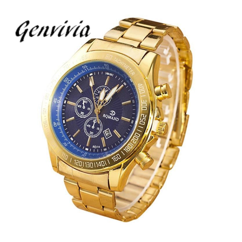 GENVIVIA Men's Gold Blue Face Watch