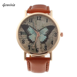Butterfly Face Leather Watch
